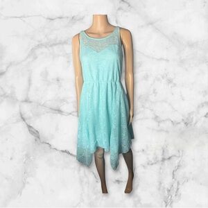 No Bounderies HANDKERCHIEF BOTTON JUNIOR LACE DRESS LARGE 11-13 Aqua Color